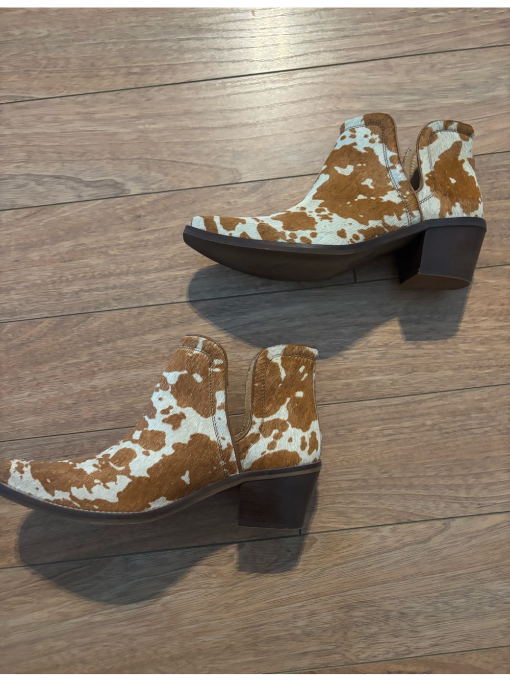 Cowhide Print Ankle Boots - Brown and Cream - Picture 3 of 5